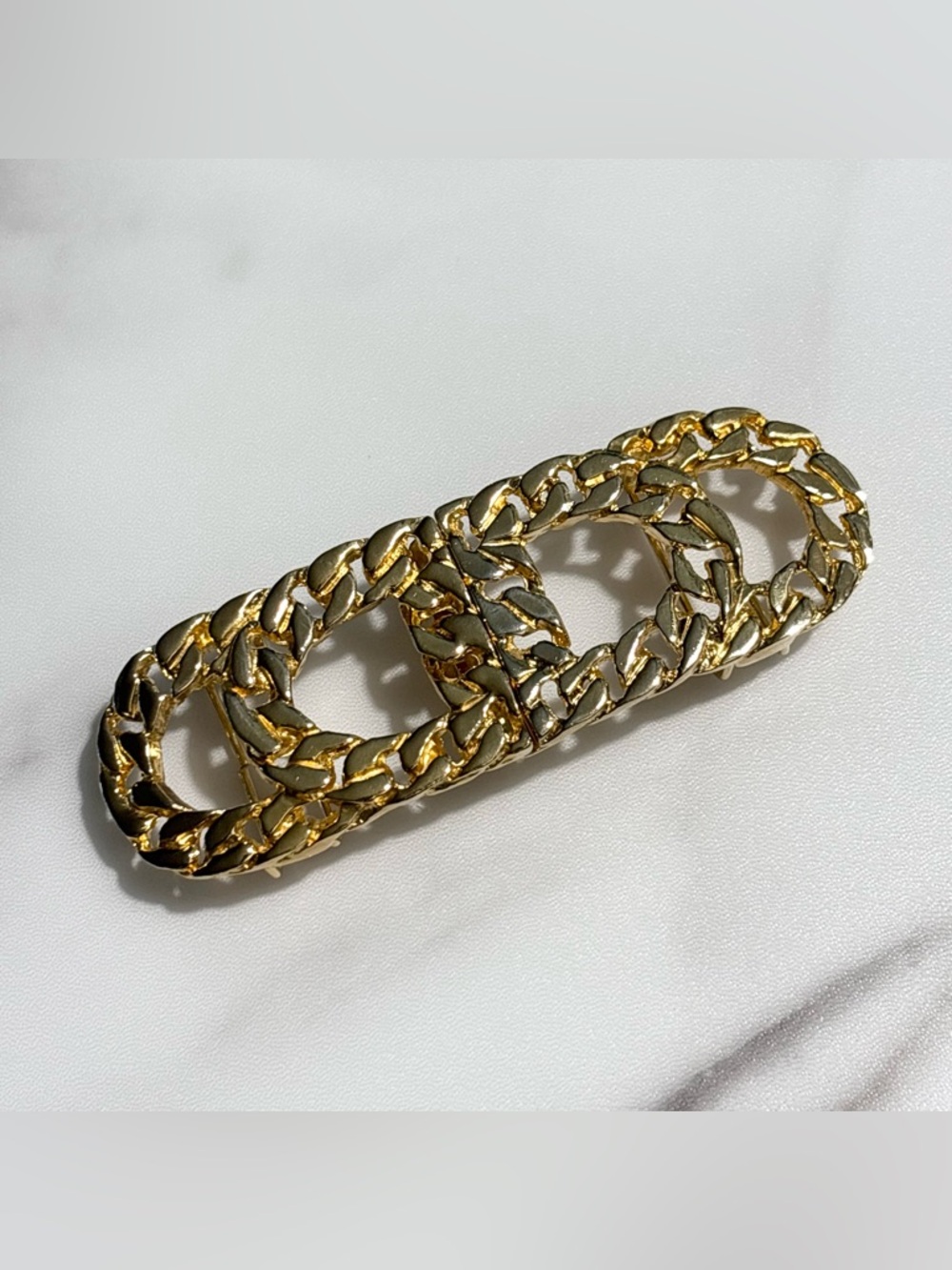 Vintage Gay Boyer Gold Tone Chain 2 Piece Interlocking Belt Buckle New